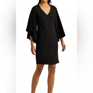 LAUREN RALPH LAUREN 14 Navy Blue Sheath Dress‎ Flutter Sleeves Elegant Classy